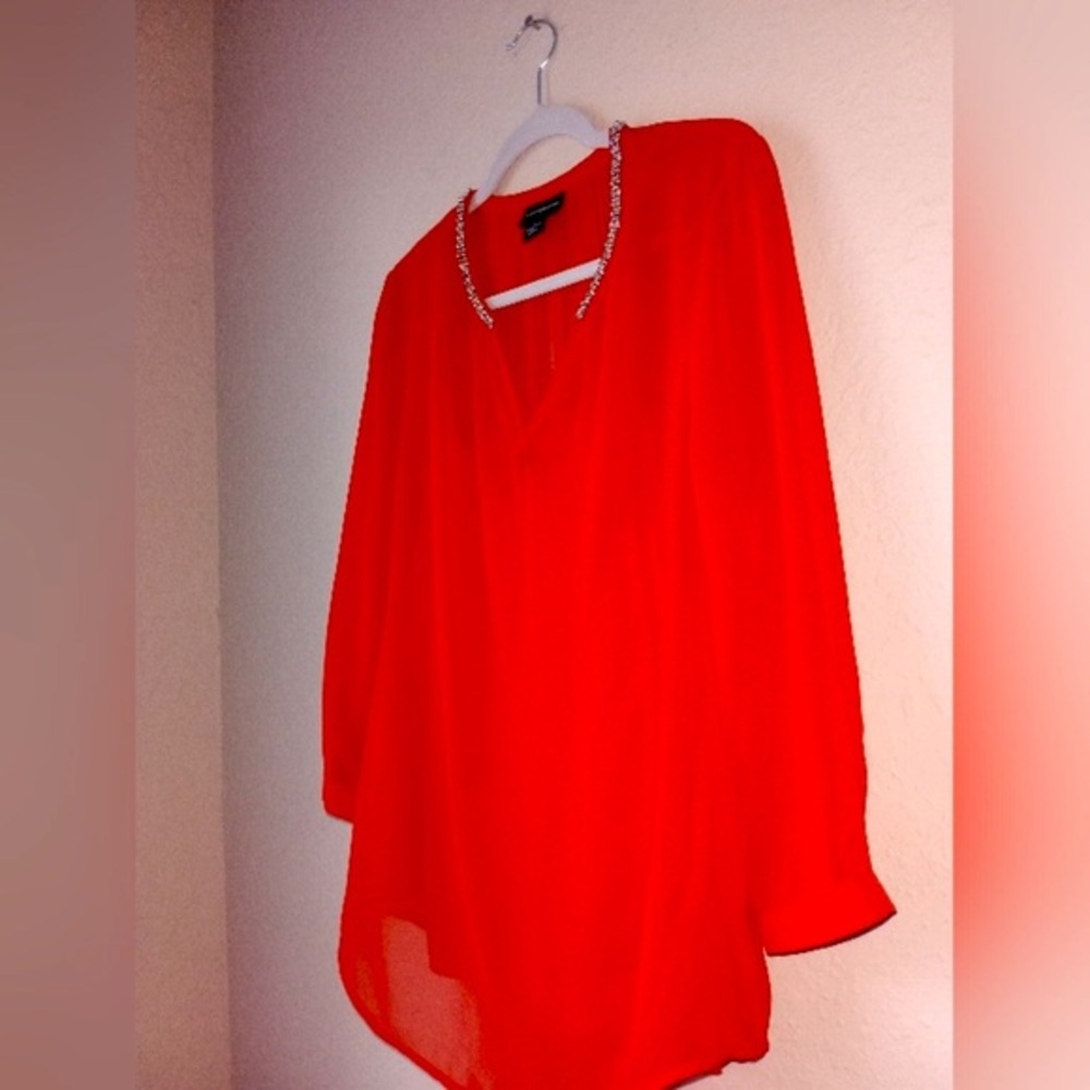 Liz Claiborne Red Embellished Women's Top size L